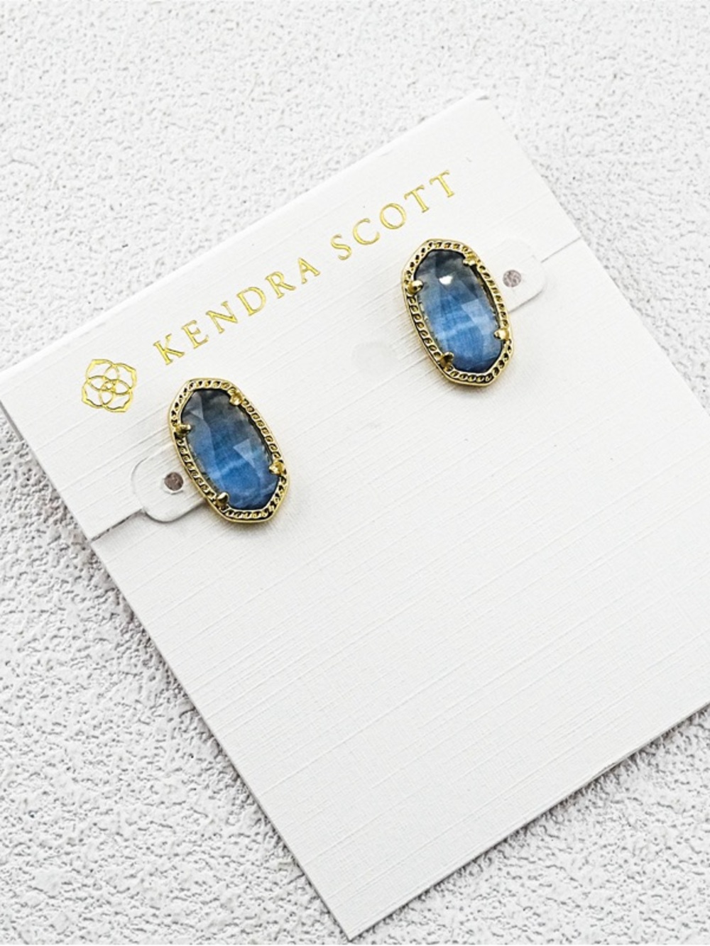 Kendra Scott Blue Faceted Glass Gia Stud Earrings in Gold Tone